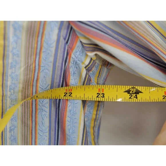 ROBERT GRAHAM Multi Color Stiped Flip Cuff Embroidery Button Down Shirt Medium - Picture 7 of 12